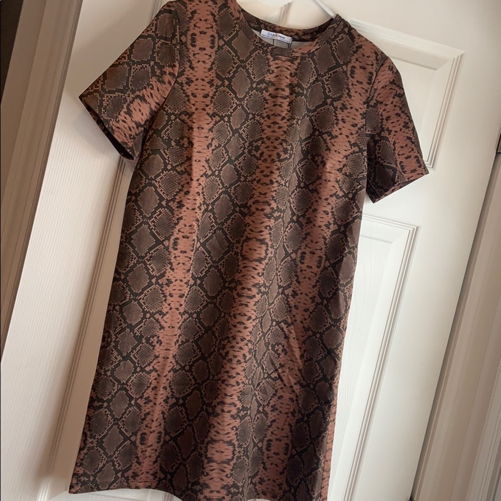 Zara Brown Snakeskin Faux Suede Shift Dress - NEW!